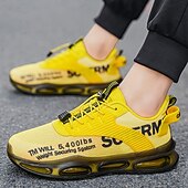 abordables Chaussures de Course pour Hommes-Baskets jaunes de style urbain pour hommes avec semelle à coussin d'air et tige en mesh, chaussures de sport légères et tendance pour la course, la salle de sport et les vêtements décontractés