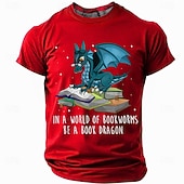 cheap Men&#039;s Funny T shirts-Funny &#039;Book Dragon&#039; Reading T-Shirt, Fantasy Dragon and Books Graphic Tee for Book Lovers and Readers