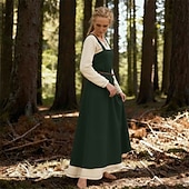 Χαμηλού Κόστους Φορέματα-γυναικεία μεσαιωνική ποδιά βίκινγκ φόρεμα με δεμένη πλάτη τουνίκ σετ φόρεμα 2 τμχ για larp ren faire αποκριάτικο φόρεμα για πάρτι της αναγέννησης