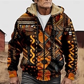 economico Schema Geometrico-Per uomo Grafico Stile Boho Felpa con Cappuccio Giacca di pelle Moda Etnico Casual Manica Lunga Con Cappuccio All'aperto Sport all'Aperto Uscire Marrone chiaro Arancione scuro Giallo Blu Arancione