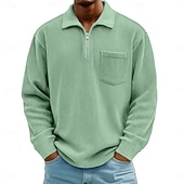 billige Klassisk poloskjorte for menn-Herre Kordfløyel skjorte Med Tekstur Feriereise Gate Quarter Zip Langermet Mote Grunnleggende Helfarge Lomme Høst Vår &amp; Vinter Normal Svart Hvit Navyblå Lilla Kakifarget Militærgrønn Kordfløyel