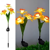 cheap Ground Lights-Solar Lights, 3-Head-Daffodil Flower Solar Lights, Landscape Lights, LED Outdoor Solar Powered Garden Lights, Waterproof Flower Lights, Landscape Stake Light for Yard, Pathway, Patio Decor