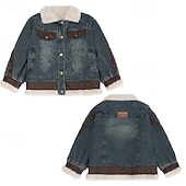 billiga Pojkars läderjackor-Barn Pojkar Svart skinnjacka Fleece-jacka Jakke Ytterkläder Slät Långärmad Håller värmen Vindtät Täcka Dagligen Mode Ledigt Blå Höst Vinter 4-12 år