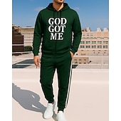 tanie dresy-Święta Męskie Dres 2-częściowy Bluza z kapturem Lounge Bluza zapinana na pełny zamek Pełny zameczek z kieszenią Litera Zestawy odzież Wiosna Ciemnozielony Podróże Bieganie Oddychający Długi rękaw