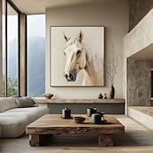 preiswerte Tiergemälde-handgemaltes abstraktes Pferdebild, großes abstraktes Tierbild, beige Wandkunst, moderne abstrakte Kunst, große Leinwandkunst, Acrylmalerei