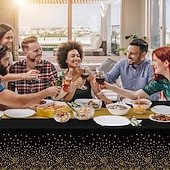 Décorations de fête du Nouvel An noires et dorées, ensemble de 3 nappes jetables en plastique épais pour anniversaire, dîner, dessert, pique-nique &décoration d'événements abordables Nouvel An-Décorations de fête du Nouvel An noires et dorées, ensemble de 3 nappes jetables en plastique épais pour anniversaire, dîner, dessert, pique-nique &décoration d'événements