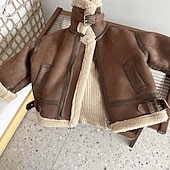 cheap Girl&#039;s Leather Jackets-Kids Girls&#039; Faux Suede Jacket Black Leather Jacket Fleece Jacket Jacket Solid Color Fashion Zipper Pocket Keep Warm Windproof Outdoor Coat Outerwear 4-12 Years Fall Coffee