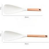 levne Kuchyňské potřeby-Multifunkční špachtle s ergonomickou dřevěnou rukojetí - odolný nepřilnavý kuchyňský nástroj na vaření, servírování, obracení palačinek, míchání polévky, míchání těsta - černá &amp;bílé možnosti
