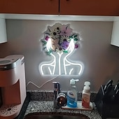 cheap Decorative Lights-Beauty Flower UV Printing LED Neon Decorative Wall Light Indoor Bar Restaurant Bedroom Atmosphere Decorative Light Desktop Ornament Light USB Plug in Dimmable 37.6 * 32CM
