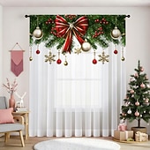 Недорогие Рождественская кухня-Рождественские прозрачные шторы серии 2025, 3D цифровая печать, оконные шторы для гостиной, спальни, праздничное украшение, декор для дома, элегантные праздничные шторные панели