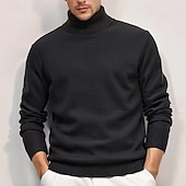 cheap Men's Pullover Sweater-Men's Christmas Jumper Christmas Sweaters Holiday sweater Pullover Sweater Jumper Knit Sweater Ribbed Knit Regular Tops Knitted Plain Turtleneck Fashion Basic Vacation Daily Wear Clothing Apparel