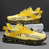 abordables Chaussures de Course pour Hommes-Baskets jaunes de style urbain pour hommes avec semelle à coussin d'air et tige en mesh, chaussures de sport légères et tendance pour la course, la salle de sport et les vêtements décontractés