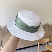 Χαμηλού Κόστους Καπέλα Γιορτής-Καπέλα Πολυεστέρας Άχυρο Ψάθινο καπέλο Καπέλο ηλίου Γάμου Αργίες Πάρτι Τσαγιού Ιπποδρομία κοκτέιλ Κομψό Βίντατζ Αντιηλιακή Προστασία Με Κορδέλες Ακουστικό Καπέλα