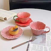 ieftine Pahare-ceașcă de cafea din ceramică cu motive florale &amp;farfurie, design creativ cu petale vintage franceze, pictate manual, sub glazură, set de ceai de după-amiază, cadou elegant pentru prieteni &amp;familie