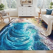 olcso Terítőszőnyegek-Absztrakt óceáni hullám szőnyeg nappaliba és hálószobába hamis kasmírból készült tengerparti művészeti szőnyeg színes tengeri hullám és naplemente mintázattal puha csúszásmentes gépben mosható