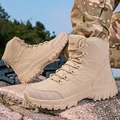 abordables Bottes de randonnée-Bottes de randonnée d&#039;extérieur beiges pour hommes avec semelle en caoutchouc antidérapante et construction respirante, bottes tactiques légères pour la randonnée, le camping et le port quotidien