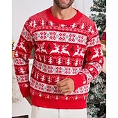 abordables Pull col rond-Homme Pull de Noël Pull de Noël moche Chandails de Noël pull de Noël Pull Côtelé Tricoter Hauts Réguliers Tricoté Chaque Col ras du cou Mode Basique Noël Vacances Vêtement Tenue Automne Hiver Rouge