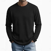 economico T-shirt in maglia waffle-Per uomo Camicia a nido d'ape Maglietta Camicia a Maniche Lunghe Manica Lunga Girocollo Autunno Primavera &amp; Autunno Semplice Testurizzato Moda Designer Essenziale Puro Vacanza Streetwear Casuale Nero