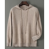 Недорогие Мужской шерстяной свитер-мужской свитер из чистой шерсти премиум-класса, кашемир, классический трикотажный свитер с капюшоном и завязками, мягкий, теплый, дышащий