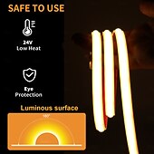 halpa Kytke nauhavalot-10 tuumaa 12m 15m Joustavat LED-valonauhat 320 LEDit COB 8mm 1kpl Lämmin valkoinen Valkoinen Nettovalkoinen LED-nauhat Vedenkestävä 24 V