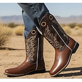 Χαμηλού Κόστους Καουμπόη και δυτικές μπότες-Ανδρικά Μπότες Μπότες καουμπόι δυτικές Κέντημα Ρετρό Περπάτημα Βίντατζ ΕΞΩΤΕΡΙΚΟΥ ΧΩΡΟΥ Καθημερινά PU Δέρμα Άνετο Αντιολισθητικό Αναπνέει Μπότες στη Μέση της Γάμπας Ευκολοφόρετο Μαύρο Καφέ