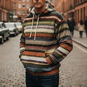 cheap Men's 3D Hoodies-Christmas Men's Horizontal Stripes Hoodie Fashion Daily Casual Long Sleeve Hooded Vacation Party Streetwear Festival Rainbow Printing Fall Winter Designer S M L XL 2XL 3XL