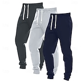 お買い得  ジョガーズ-男性用 スウェットパンツ ジョガー ズボン カジュアルパンツ ドローストリング 伸縮袖口 マルチパック 平織り 履き心地よい ウォーム 全長 アウトドア カジュアル 日常 クラシック ベーシック ブラック+ネイビーブルー+ライトグレー ブラック＋ライトグレー＋ダークグレー