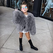 preiswerte Mädchen Kunstpelzmäntel-Kinder Mädchen Kunstpelzmantel Einfarbig Mode Schule Mantel Oberbekleidung Ab 4 Jahren Herbst Schwarz Weiß Kamel