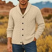 preiswerte Herren Strickjacke-Herren Pullover Strickjacke Gerippt Zopfmuster Stricken Normale Oberteile Gestrickt Einfach Schalkragen Urlaub Mode Lässig Alltagskleidung Bekleidung Frühling &amp; Herbst Schwarz Weiß S M L