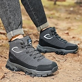 voordelige Winter- en sneeuwlaarzen-beige en zwarte waterdichte wandelschoenen voor heren met antislipzool en warme voering, outdoor trekkingschoenen voor winterkamperen en bergavonturen