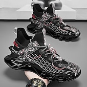 baratos Tênis de Corrida Masculinos-Tênis de corrida futuristas azuis masculinos com cabedal em malha e sola com absorção de impacto, calçados esportivos leves para esportes, academia e moda streetwear