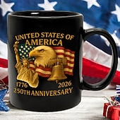 Недорогие Кружки и чашки-Кружка к 250-летию США, рождественский подарок, кружка с патриотическим колпачком, керамическая кружка для кофе на 11 унций, патриотическая ретро-кружка с изображением белоголового орлана и американского флага для мужчин и женщин, подарок на День независи