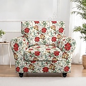 abordables Funda navideña-Fundas navideñas para sillones y sofás, confeccionadas en poliéster elástico teñido con hilo, con diseño de plantas, ideales para la decoración navideña del hogar.