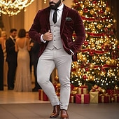 baratos blazer de festa-Blazer masculino de veludo com fecho de colarinho, moda natalina para festa, cor sólida, amarelo, vermelho, verde, ajuste padrão, abotoamento simples, um botão