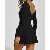 baratos Vestido Feminino-Mulheres Cor Sólida Vestido de tênis Vestido esportivo Manga Longa Fashion Tênis Pickleball Corrida Conjuntos Preto Rosa claro Cáqui Roupas de tênis