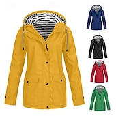 preiswerte Freizeitjacken-Damen Kapuzenjacke Wasserdicht Bequem Tasche Knöpfe Lässig Einfach Urlaub Straße Lässig Alltagskleidung Einreihig Regulär Mit Kapuze Normale Passform Langarm Oberbekleidung Gelb Rote Marineblau
