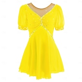 cheap Figure Skating Dresses-Figure Skating Dress Women's Ice Skating Dress Yan pink Violet White / White Mesh Spandex Leisure Sports Practice Competition Skating Wear Handmade Short Sleeve Skating / Rhinestone