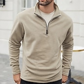 baratos Suéteres básicos-Homens Moletom Moletom de lã Moletom com zíper Preto Roxo Cáqui Café Verde Claro Meio Zíper Tecido Quarter Zip Desportos e Ar livre Diário Feriado Poliéster Roupa de rua Básico Casual Outono Inverno