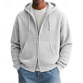 baratos hoodies básicos dos homens-Homens Moletom Full Zip Hoodie Moletons Waffle Adamascado Branco Vermelho Azul Marinha Verde Escuro Com Capuz Tecido Zíper Textura Desportos e Ar livre Casual Diário Roupa de rua Legal Roupa de