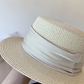 Χαμηλού Κόστους Καπέλα Γιορτής-Καπέλα Πολυεστέρας Άχυρο Ψάθινο καπέλο Καπέλο ηλίου Γάμου Αργίες Πάρτι Τσαγιού Ιπποδρομία κοκτέιλ Κομψό Βίντατζ Αντιηλιακή Προστασία Με Κορδέλες Ακουστικό Καπέλα