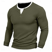 Χαμηλού Κόστους Πλεκτό μπλουζάκι με βάφλα-Ανδρικά Βάφλα μπλουζάκι Μπλουζάκι Πουκάμισο Waffle Henley Μακρυμάνικο Στρογγυλή Ψηλή Λαιμόκοψη Λαιμόκοψη V Όλες οι εποχές Συμπαγές Χρώμα Παραδοσιακό / Πεπαλαιωμένο Καθημερινό ψεύτικο δύο κομμάτια