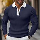 economico Polo Classico da Uomo-Per uomo Top a Maglia a Coste Polo da Golf Streetwear Casuale Bavero Manica Lunga Essenziale Moderno Semplice Cerniera Bottoni Primavera Autunno Tutte le stagioni Vestibilità regolare Bianco Blu
