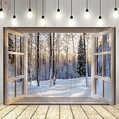 olcso Faliszőnyegek-havas táj ablakmintás gobelin, nagyméretű fali faldekoráció, fotóháttér szövet, lakberendezés hálószobába, nappaliba vagy irodába