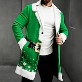 billige Julekostyme-Jul Herre 3D-utskrift Snøfnugg Ytterfrakk Frakk Varm Fritid Daglig Ferie Festival 2 i 1 Knapper Lomme foran Vår Høst Vinter Med hakk Langermet Rød Blå Lilla