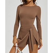 baratos Vestido Feminino-Mulheres Cor Sólida Vestido de tênis Vestido esportivo Manga Longa Fashion Tênis Pickleball Corrida Conjuntos Preto Rosa claro Cáqui Roupas de tênis