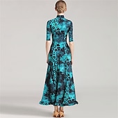 Stílusos, állatmintás, kulcslyuk alakú nyakkivágással és bő szoknyával ellátott társastáncruha táncgyakorláshoz és előadásokhoz olcso Standard táncterem-Stílusos, állatmintás, kulcslyuk alakú nyakkivágással és bő szoknyával ellátott társastáncruha táncgyakorláshoz és előadásokhoz