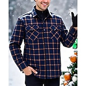 economico camicie di flanella-Per uomo Giacca-camicia Giacca camicia Giacca invernale Plaid Vacanza Abbigliamento quotidiano Bianco Rosso Blu marino Azzurro cielo Manica Lunga Bavero Autunno Inverno Abbigliamento Tasca Frontale