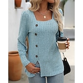 cheap Hoodie &amp; Sweatshirt-Women's Solid Colored Pullover Sweatshirt Casual Tops Fall / Winter Buttons Long Sleeve Athleisure Outdoor Holiday Black Army Green Blue Sportswear Activewear