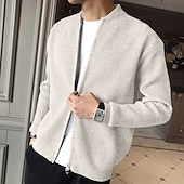 abordables suéter de la rebeca de los hombres-Hombre Pulóveres Chaqueta de Punto Jersey con cremallera Estriado Tejer Tops regulares De Punto Color sólido Cuello Mao Vacaciones Moda Casual Ropa Cotidiana Ropa Primavera &amp; Otoño Negro Color Caquí