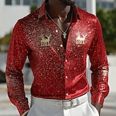 economico Camicia in Raso da Uomo-Natale Per uomo Renna Glitter scintillanti Animale di Natale Camicia Camicia in raso Camicia elegante Manica Lunga Vintage Retrò All'aperto Ferie Primavera Autunno Collo ripiegato Stampa 3D Camicie